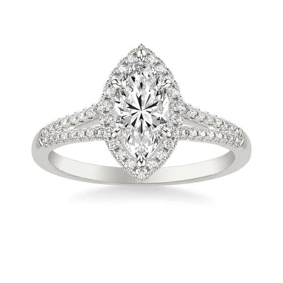 Kiva Jewel 14K White Gold Over Lab Created 1.7 Ct Marquise Cut Diamond Halo Wedding Ring for Women - Timeless Engagement Rings - Elegant Keepsake for Special Occasions or Romantic Milestones