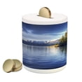 thumbnail image 1 of Alaska Piggy Bank, Turnagain Arm of the Cook Inlet Anchorage Idyllic Lakeside Photography, Ceramic Coin Bank Money Box for Cash Saving, 3.6" X 3.2", Lime Green Navy Blue, by Ambesonne, 1 of 4