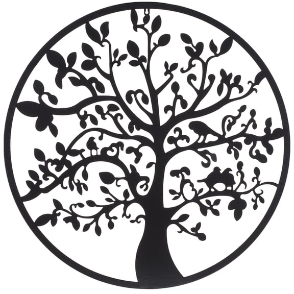 SAFAVIEH Tree of Life 31.5 in Round Wall Art, Flat Black