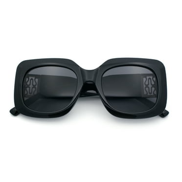 Womens Mod Thick Plastic Rectangle Designer Fashion Butterfly Sunglasses All Black