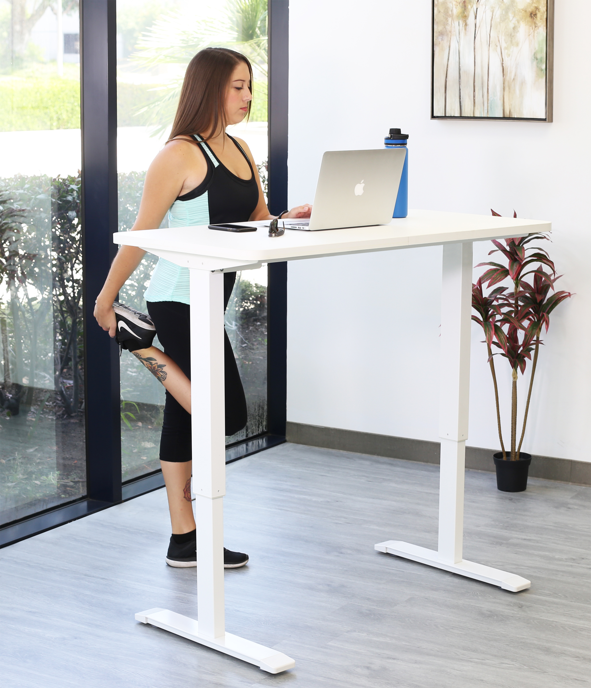 Motionwise White Electric Height Adjustable Standing Desk, 24”x48", Height Adjustable 28"-48" with 4 pre-set height adjustments and USB Charge Port, Multiple Colors - image 4 of 14