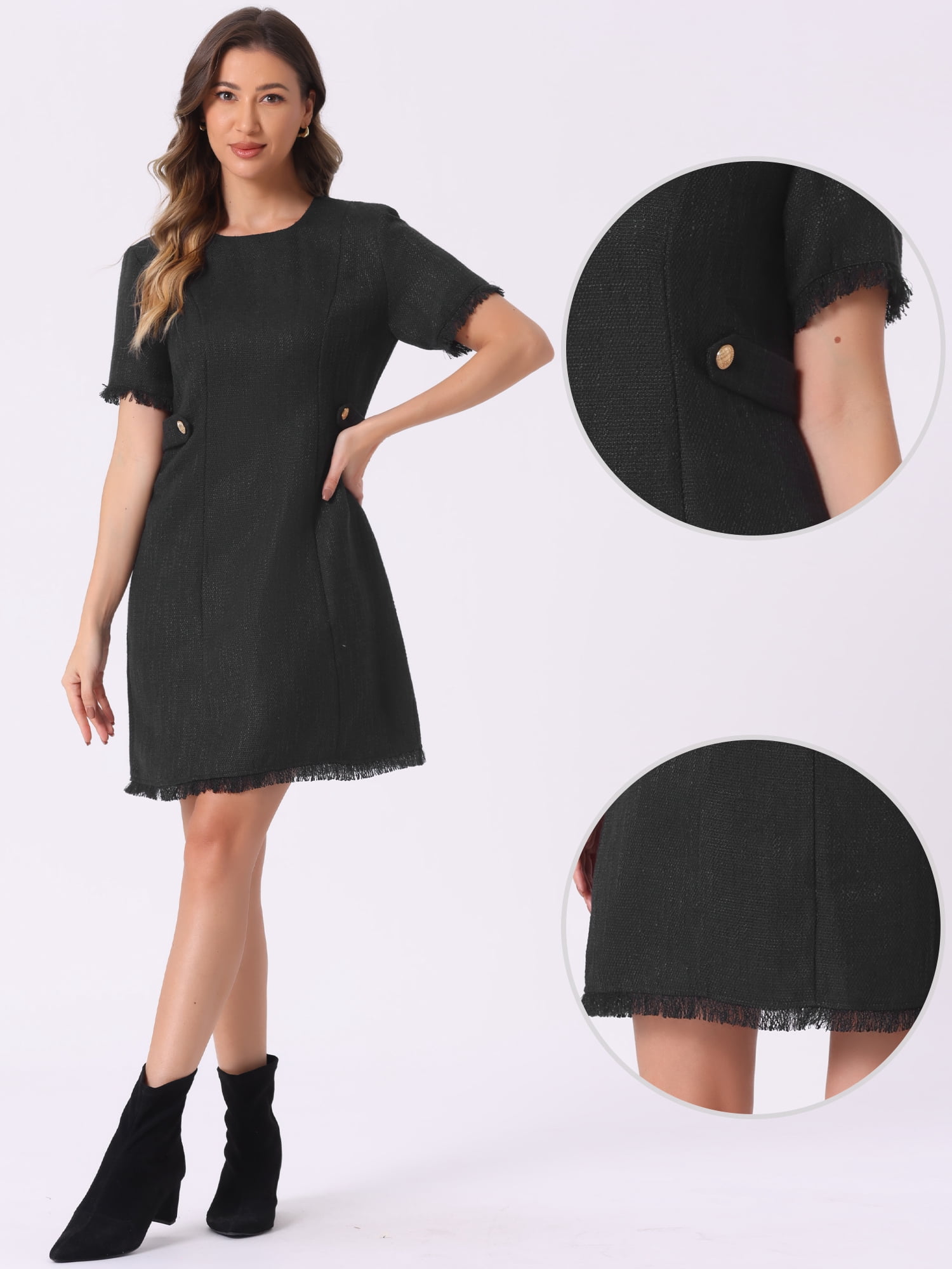 DARING DIVA Tweed Sweater Elegant Casual Knit Dress L Black
