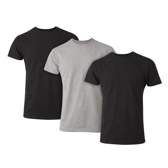 Tall Man T-Shirt, 3-Pack, Long Length Cotton Undershirt, Black/Grey (Big & Tall Sizes)