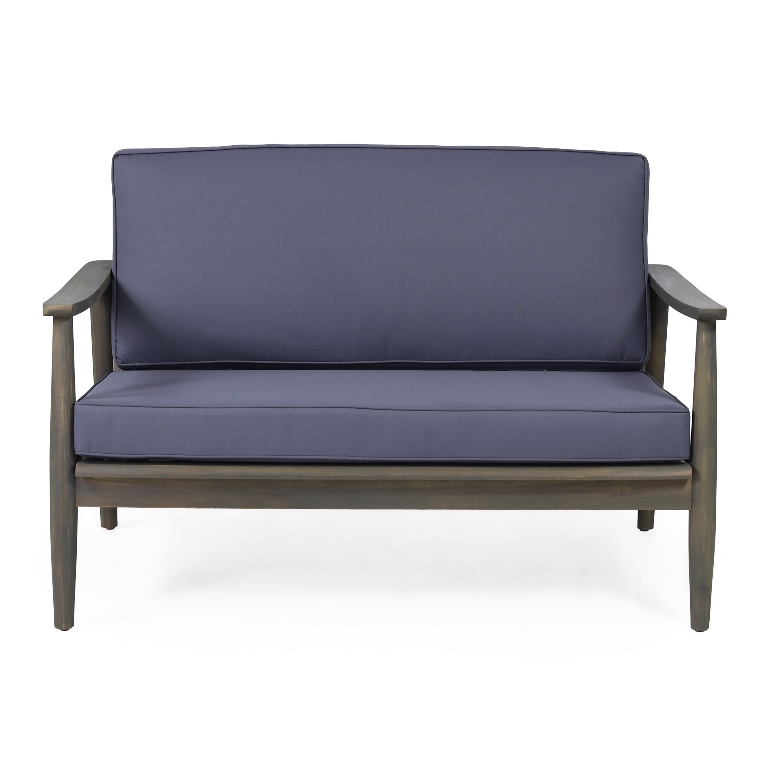 Outdoor Double Sofa and Coffee Table Leisure Combination Set, Acacia Wood Conversation Furniture for Patio Garden, Dark Gray