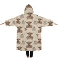 thumbnail image 2 of Oversized Wearable Blanket Hoodie,Beige Highland Cow Fence Pattern Sherpa Blanket Hoodie with Super Pockets,Super Warm Fuzzy Pullover for Women & Men, 2 of 6