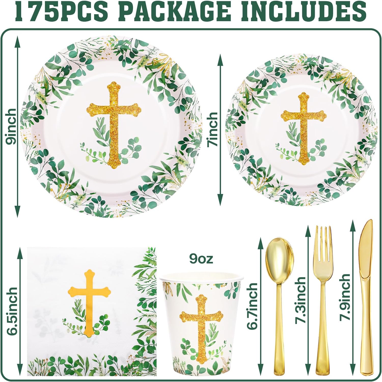175 PCS Baptism Plates and Napkins Party Supplies - Baptism Decorations for Boys - God Bless Disposable Paper Plate First Communion Plates for Christening Baby Shower Party Decorations