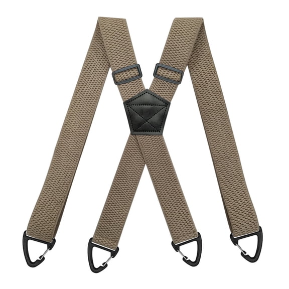 Heavy Duty Suspenders for Men Work Biker Outdoor 3.8cm Wide X-Back with 4 Snap Hook Adjustable Elastic Trouser Braces Strap Belt-Beige Suspenders