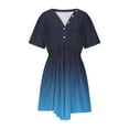 thumbnail image 4 of LADIGASU Women's Summer Dress Casual V Neck Short Sleeve Drawstring Dresses With Pockets, 4 of 9