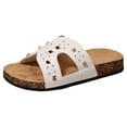 thumbnail image 6 of Womens Cork Footbed Slide Sandals with Arch Support Trendy Studded Hollow out Comfy Summer Slip on Flat Shoes White Size 9, 6 of 7