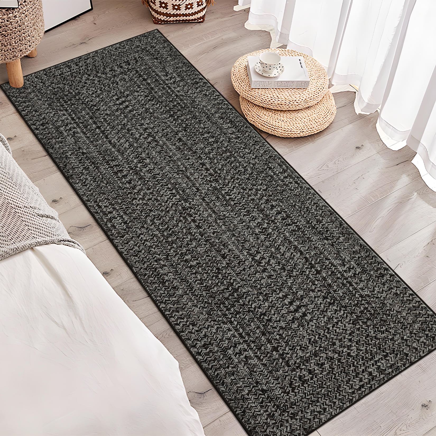 Garvee 2'x10' Runner Rugs Kitchen Entryway Braided Print Rugs, Machine Washable Non-Slip Low Pile Indoor Rugs for Hallway, Bedroom, Living Room, Gray Brown