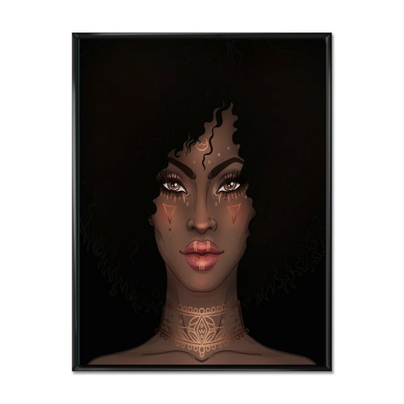Designart 'Portrait of Afro American Woman II' Modern Framed Canvas Wall Art Print
