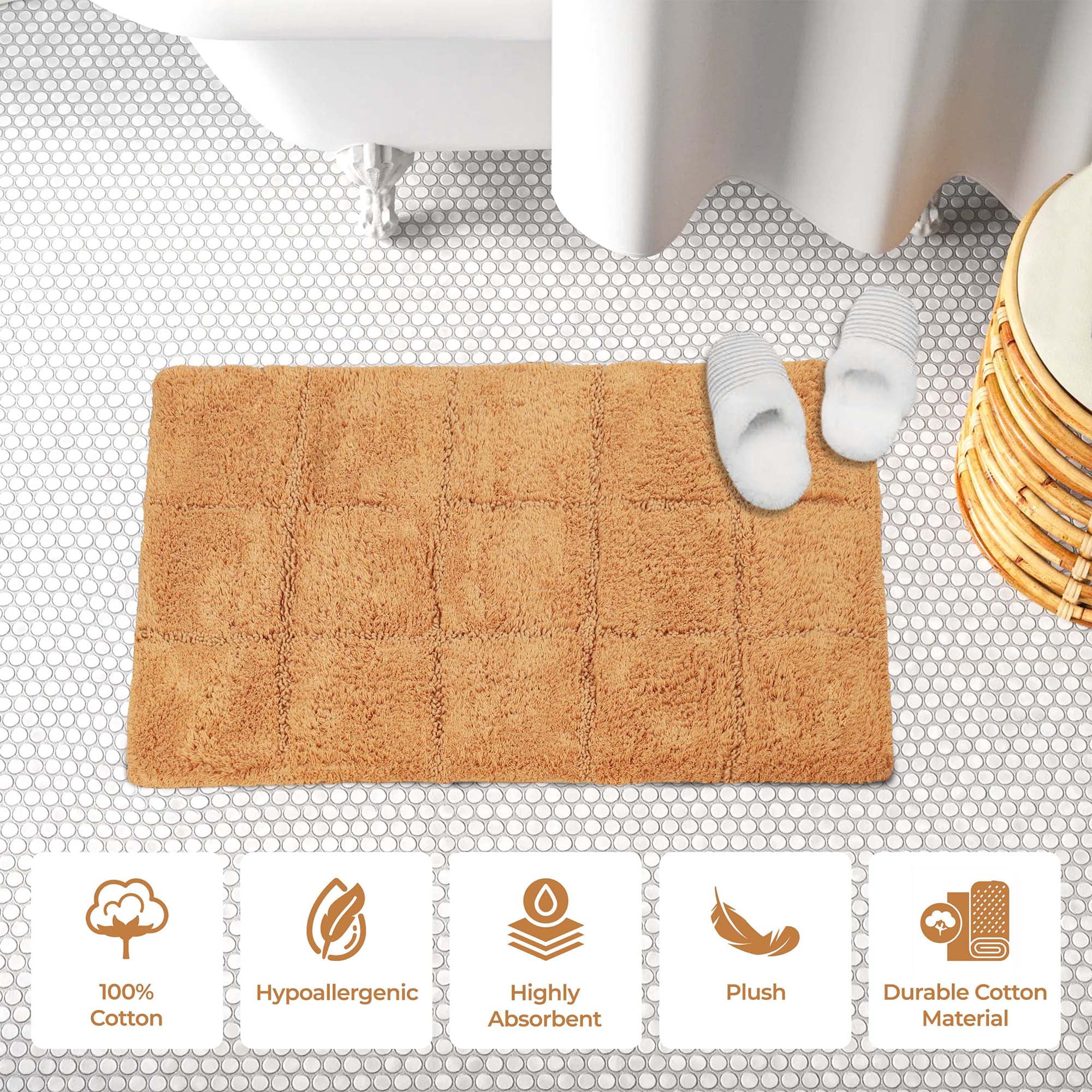 Superior Non-Slip Washable Bath Rug Set, 20" x 30", 24" x 36", Rust