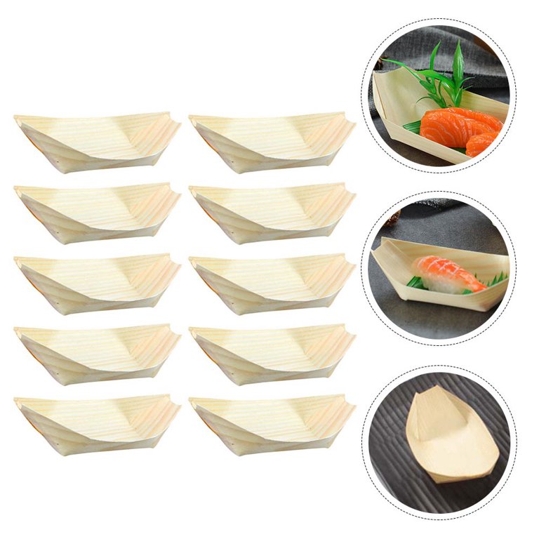 POPMISOLER 100Pcs Sushi Boats Disposable,Premium Disposable Sushi Boat Box  with Lid,Serving Tray Sushi Tray Food Container, for Extra Large Party