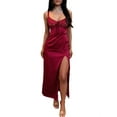 thumbnail image 2 of Women'S Summer - Dresses Sleeveless Sexy- V Neck Backless Lace Splicing Party Straps Bodycon Dress Wine Red S, 2 of 7