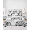 thumbnail image 2 of Quilts Queen Size Bedding Set, Black White Motorcycles Reversible Summer Quilt 3 Pieces, Modern Hand-Painted Vehicles Lightweight Bedspreads Coverlets with 2 Pillow Shams for All Seasons, 2 of 5
