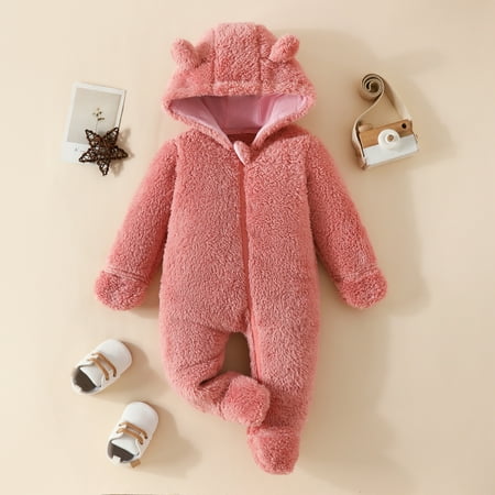 

MARCUVMK Girls Long Sleeve Bear Ears Hooded Romper Zip Up Warm Jumpsuit Womens Winter Clothes