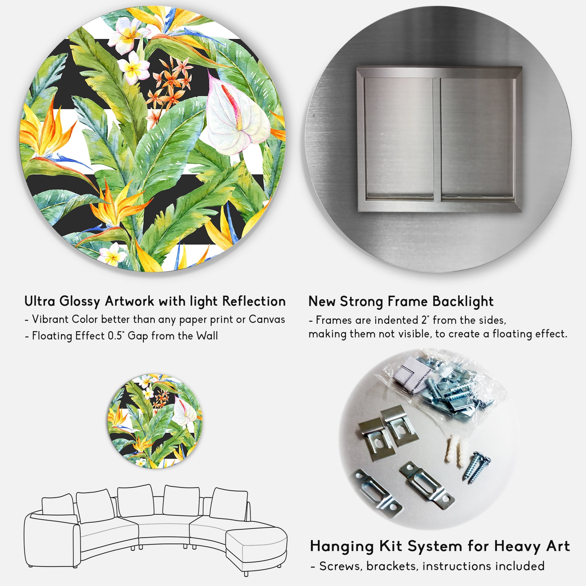 Designart 'Yellow Flowers and Tropical Foliage IV' Modern Circle Metal Wall Art 11x11 - Disc of 11