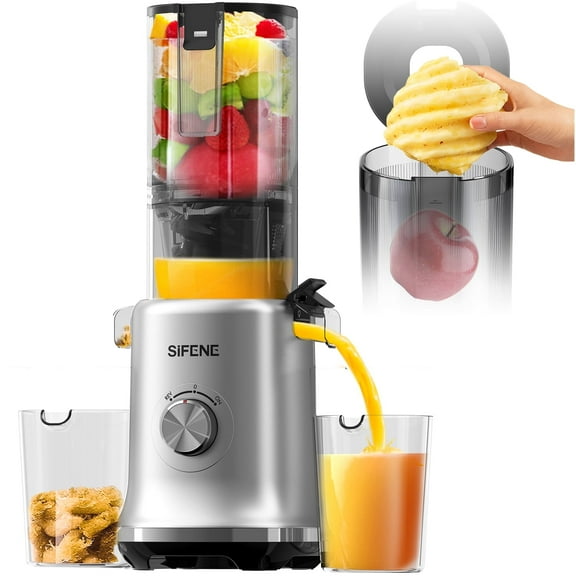 SiFENE Cold Press Juicer Machine, Masticating, Wide Mouth - Easy to Clean - Gray, 150W