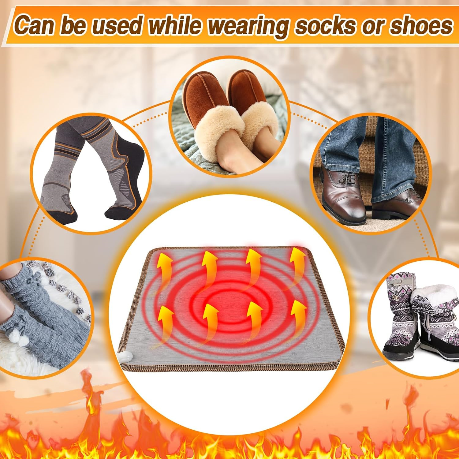 Heated Floor Mat - Foot Warmer Under Desk, 19.7x21.7in Heated Feet Rest for Home Office Desk, Winter 110V Electric Heating Pad with 3 Timers & 10 Adjustable Temperature