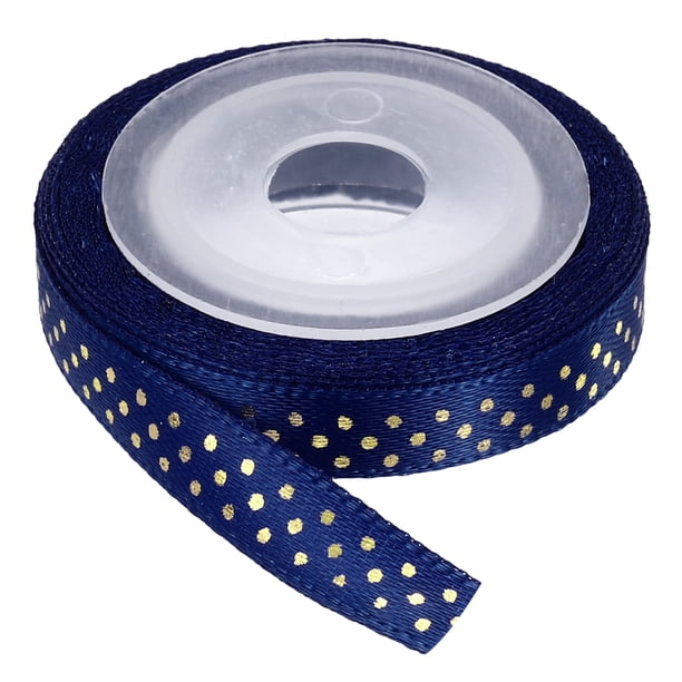 Cintas de Grosgrain 5 Yardas 1/4 Pulgada Azul Profundo con Puntos Dorados para Manualidades, Envoltura de Regalos, Bodas