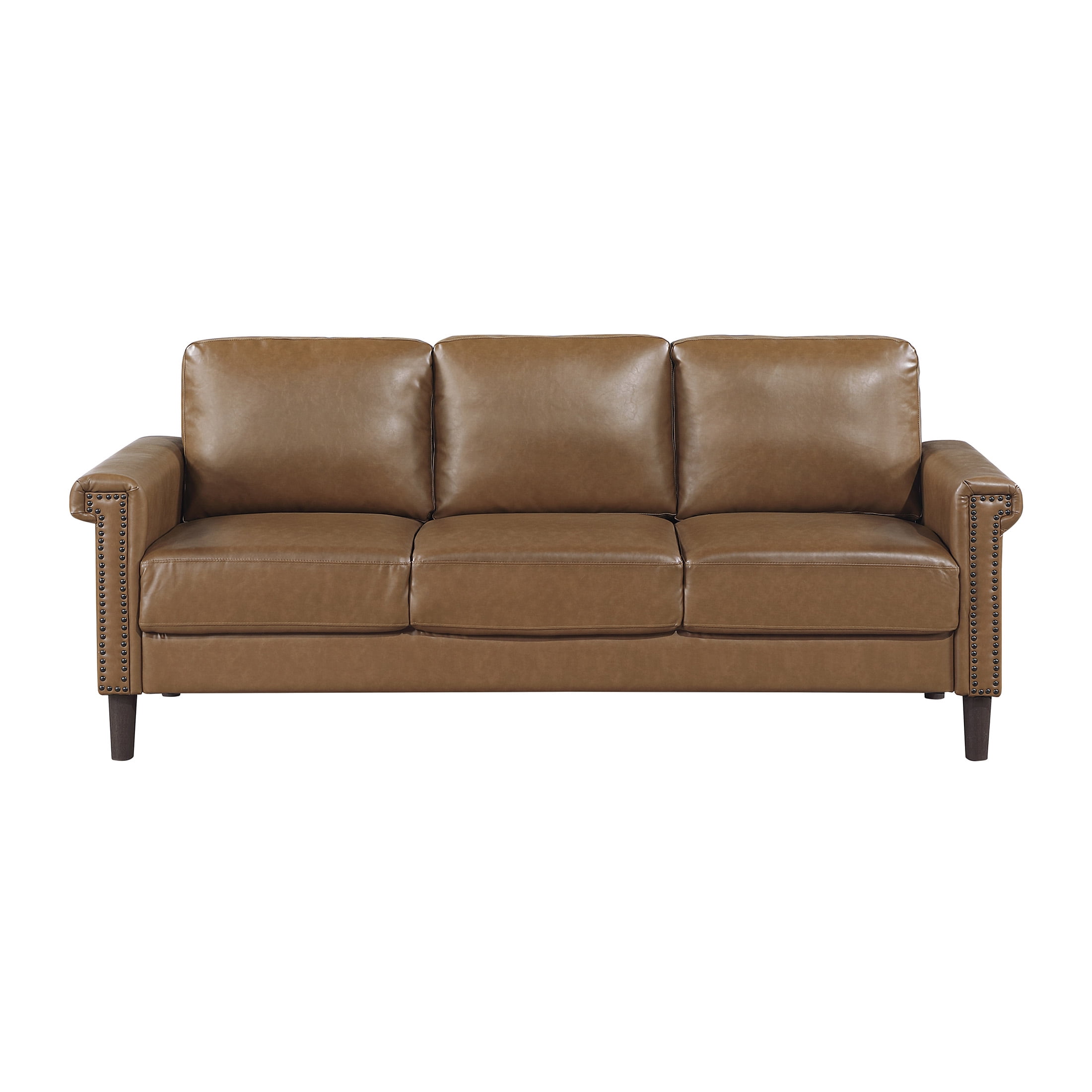 OakvillePark Hartwell Faux Leather Sofa with Nailhead Trim, Brown
