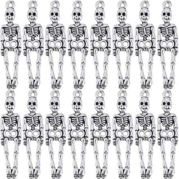 1 Box 80Pcs Skeleton Charms Bulk Alloy Skeleton Charm Tibetan Antique Silver Metal Halloween Skull Body Bone Charm for Jewelry Making Charms Supplies DIY Crafting Necklace Bracelet Beginners
