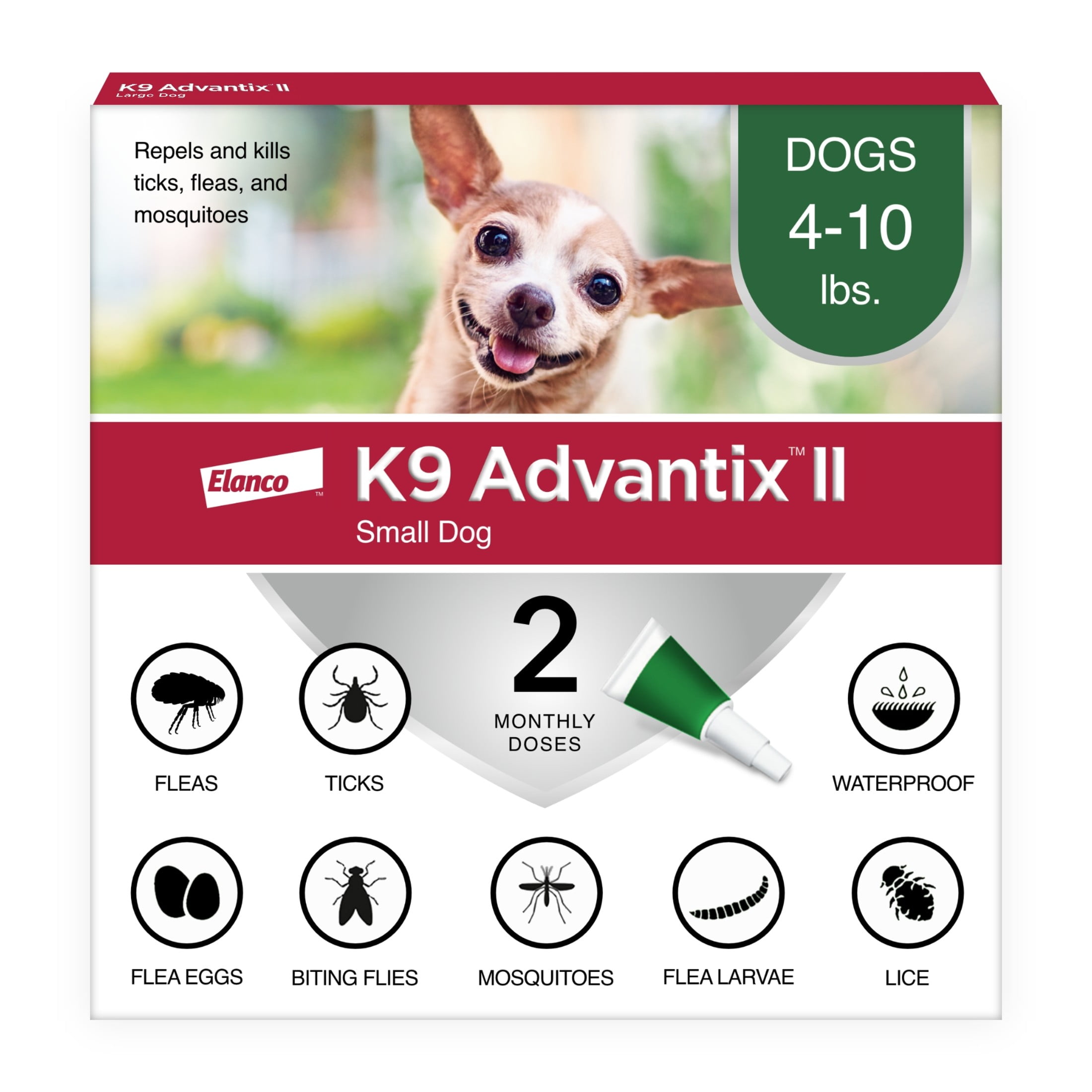 (2 pack) K9 Advantix II Monthly Flea & Tick Prevention for Small Dogs 4-10 lbs, 2-Monthly Treatment