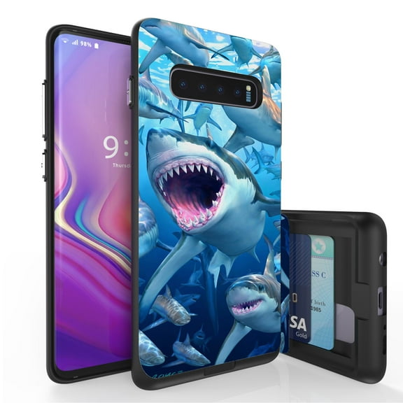 Galaxy S10  Case, Duo Shield Slim Wallet Case   Dual Layer Card Holder For Samsung Galaxy S10  [NOT S10 OR S10e] (Released 2019) Sharks Swim