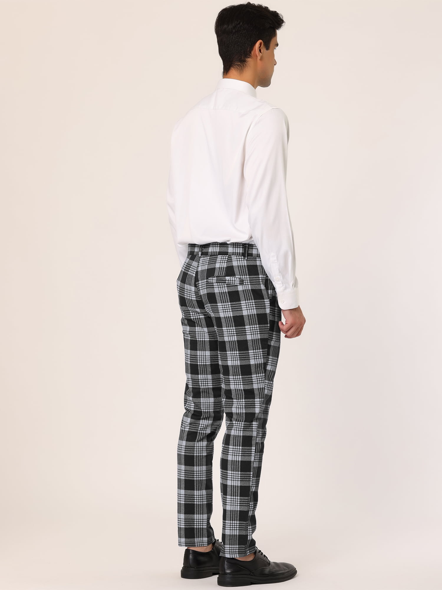 Unique Bargains Men's Plaid Dress Pants Casual Slim Fit Checkered Business Trousers 38 Black