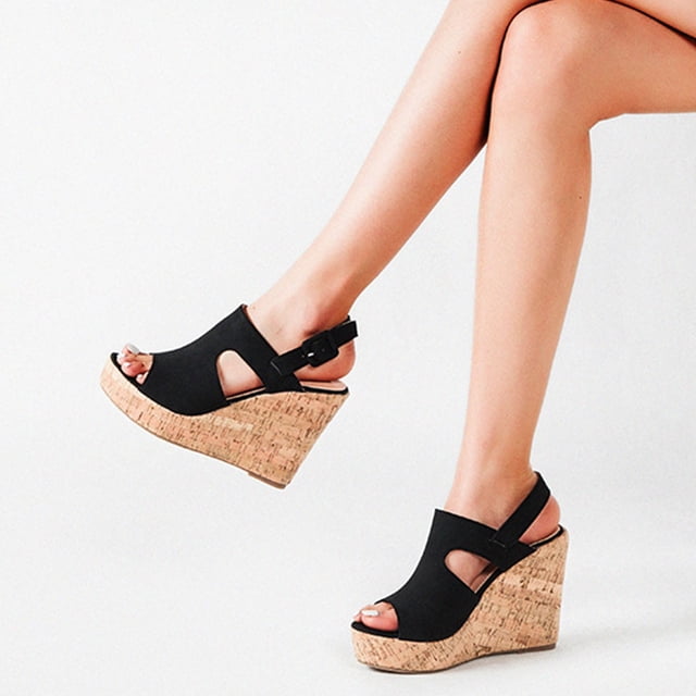 Zapatos de mujer Casual Peep Toe Cuñas Super High Heels Hebilla Correa Sandalias de moda Wmkox8yii sa4142