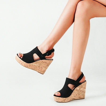 

Yoslce Womens Wedges Women Shoes Casual Peep Toe Super High Heels Buckle Strap Woman S