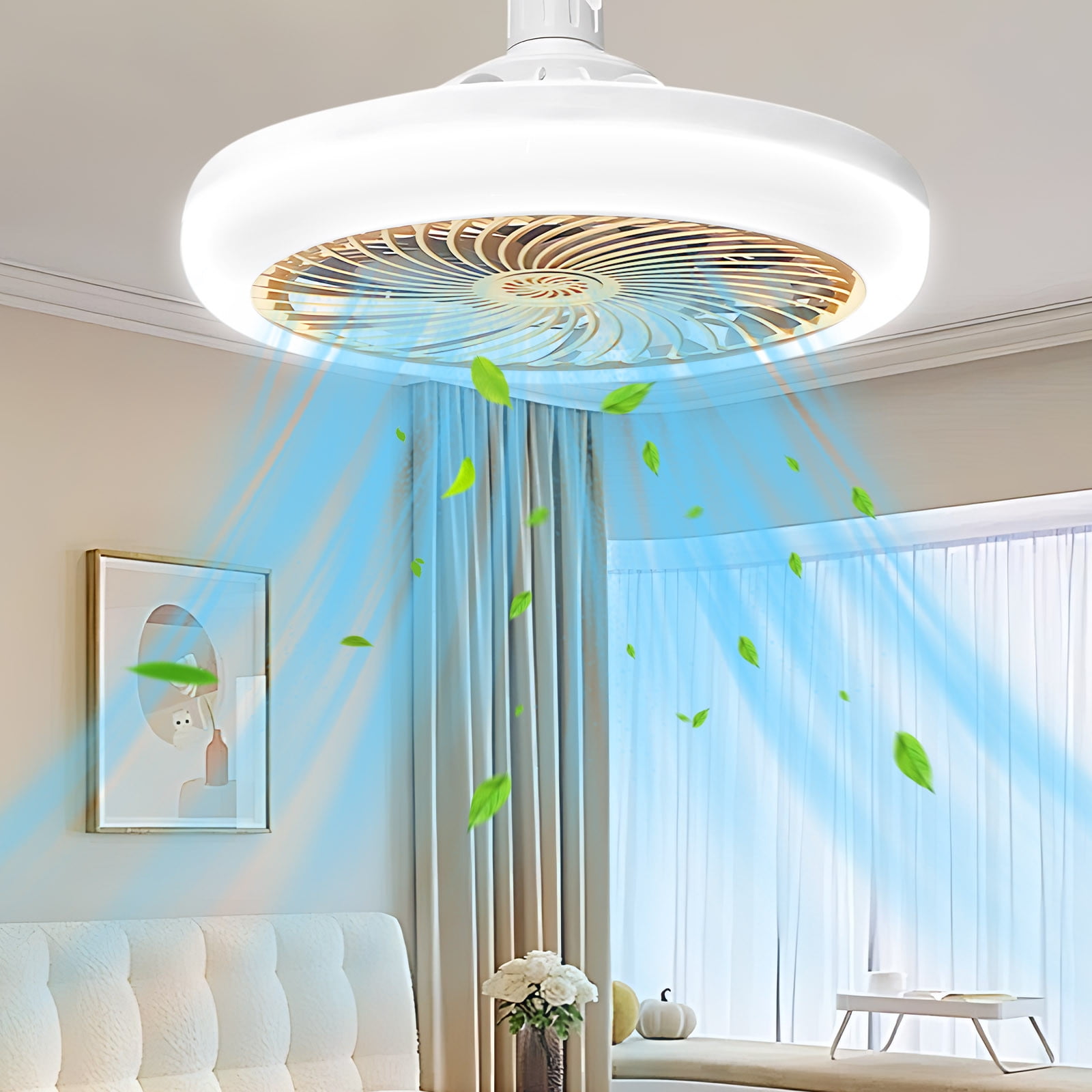 Ceiling Fan with Light & Aromatherapy, 10" Universal Head Socket Fan with 3-Speed Quiet Fan, 3-Color Dimmable LED Hidden Fan for Bedroom, Closet & Kitchen