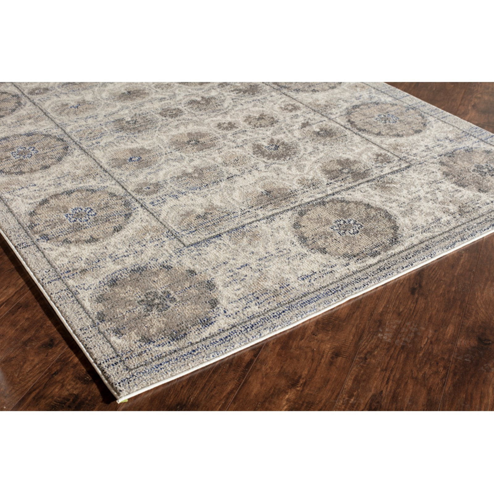 Rugs America Beverly Collection Ivory Blue BV100A Transitional Abstract Area Rug 4' x 5'7"