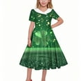 thumbnail image 6 of Girls Fancy Dress Short Sleeves Crew Neck A-Line Dress St Patricks Day Retro Vintage Green Swing Dress Four Leaf Clover Pattern Costume Dancing Dress Navy 12-13 Years, 6 of 6