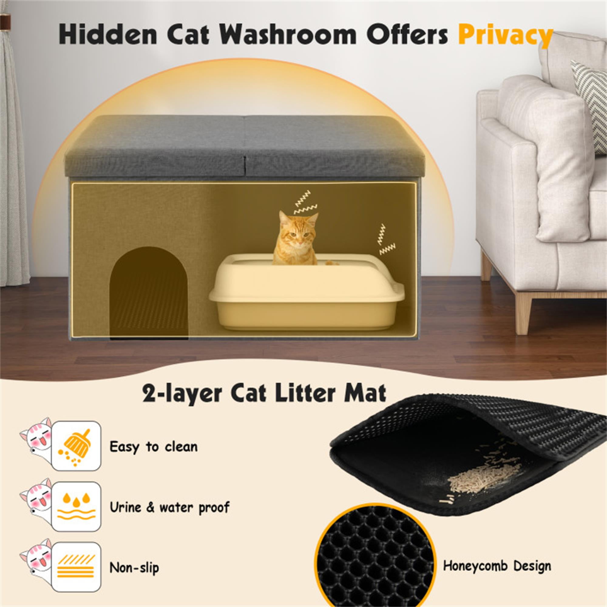 Kadyn 35" Cat House for Indoor Cats, Cat Litter Box Enclosure with Urine Proof Litter Mat, Kitty Condo Bed Cave, Gray