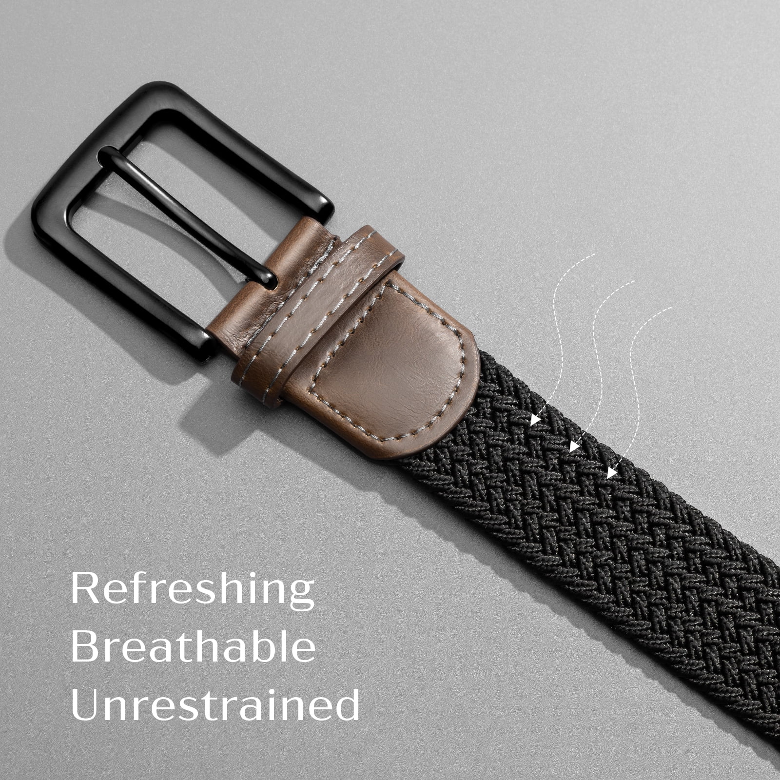 Elastic Braided Men's Belt with Black Buckle, Stretch Woven