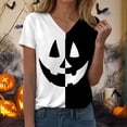 thumbnail image 4 of Halloween T Shirt Women Funny Pumpkin Face Printed Cute Tee Short Sleeve Casual Funny Halloween Party Tops, 4 of 7