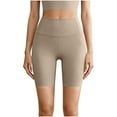 thumbnail image 3 of lcziwo Womens High Waisted Yoga Short Workout Athletic Leggings Solid Color Butt Lifting Tummy Control Leggings Khaki XXL, 3 of 10