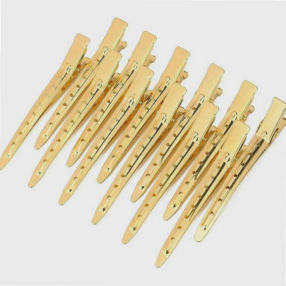 24 Pcs Duck Bill Clips 3.5 Inches Styling Sectioning Hair Clips Metal Alligator Curl Clips with Holes for Hair Styling Hair Coloring Salon Gold