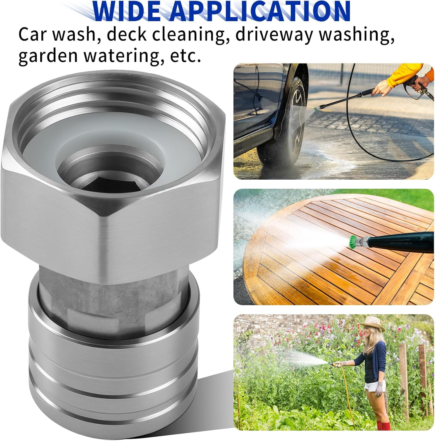 FRKSMD-3/4” GHT to 1/4” Quick Connect Fitting Garden Hose to Pressure Washer Adapter Stainless Steel for Car Nozzle Washing Accessory and Hose Attachment