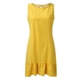 thumbnail image 3 of QLEICOM Women's 2023 Summer Dress Round Neck Sleeveless Polka Dot Loose Large Swing Ruffle Dress Beach Sundress Mini Flared Tank Dress Yellow L, US Size:8, 3 of 6