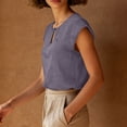 thumbnail image 6 of Women's Summer Solid Color Cotton Linen Casual V Neck Tank Tops Cap Sleeve Loose Fit Blouses Tunic Shirts Purple, 6 of 8