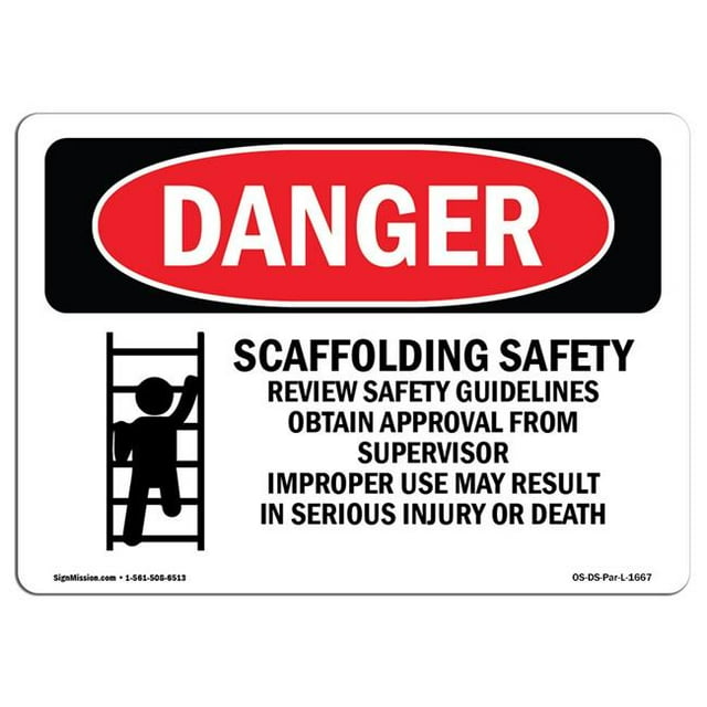 SignMission OS-DS-A-1824-L-1667 Signal de Danger OSHA de 18 x 24 Po - Directives de Sécurité pour les Échafaudages