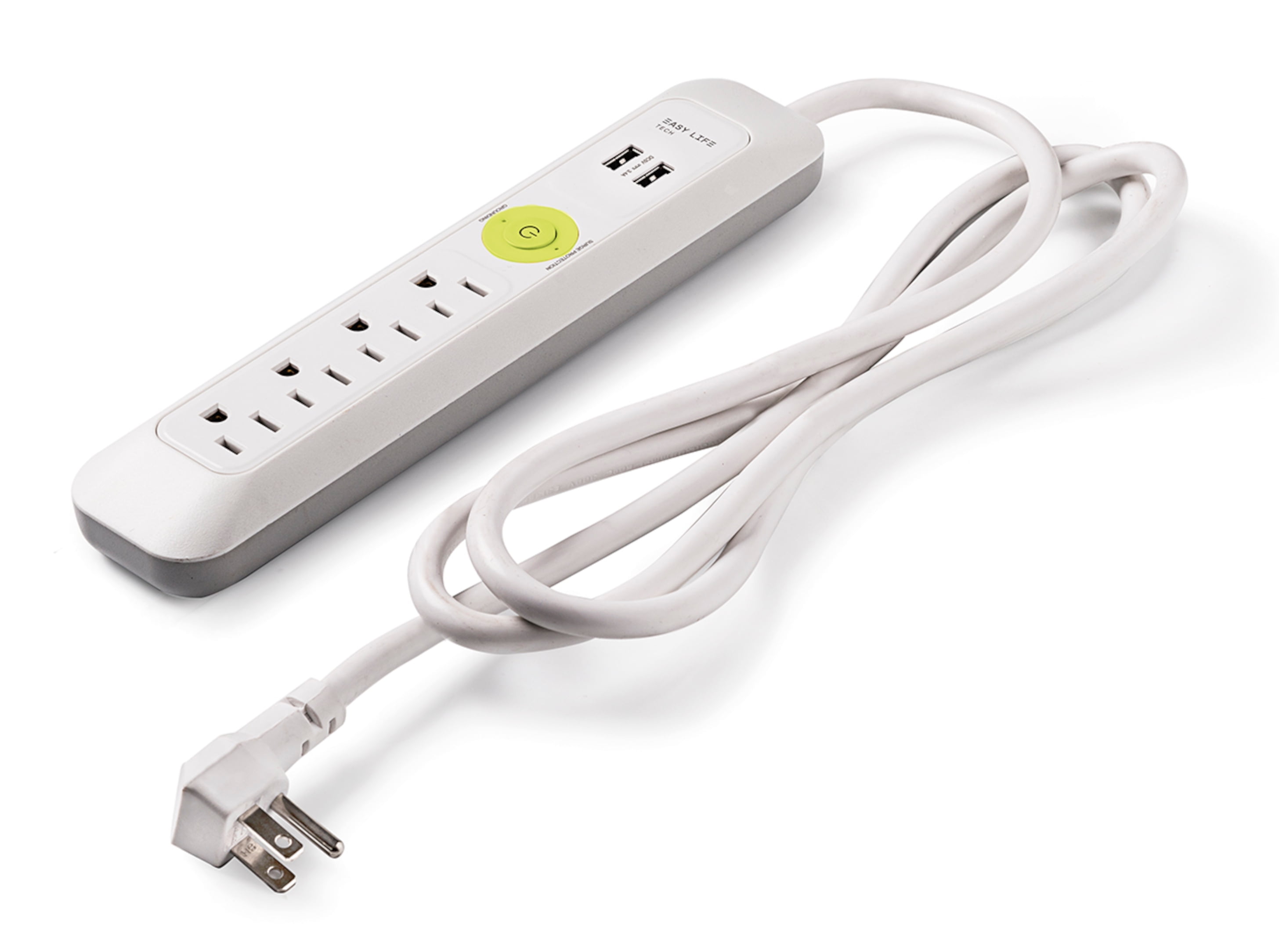 4 Outlet, 2 USB Power Strip Surge Protector by Easylife Tech - White