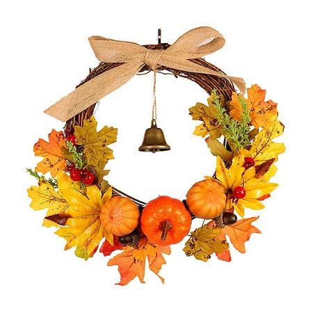 Autumn Harvest Maple Leaf Pumpkin Front Door Wreath Artificial