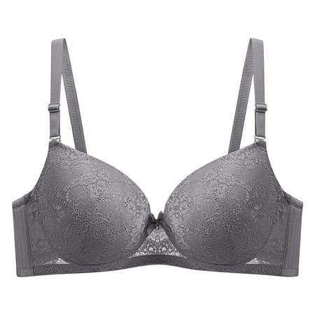 Ousvtion Saving Womens Push Up Everyday Bras Lace Underwire Bralettes V Neck Full Coverage Bra Beauty Back Smoothing Brassiere Basic Underwear Plus Size Deals Dark Gray 46