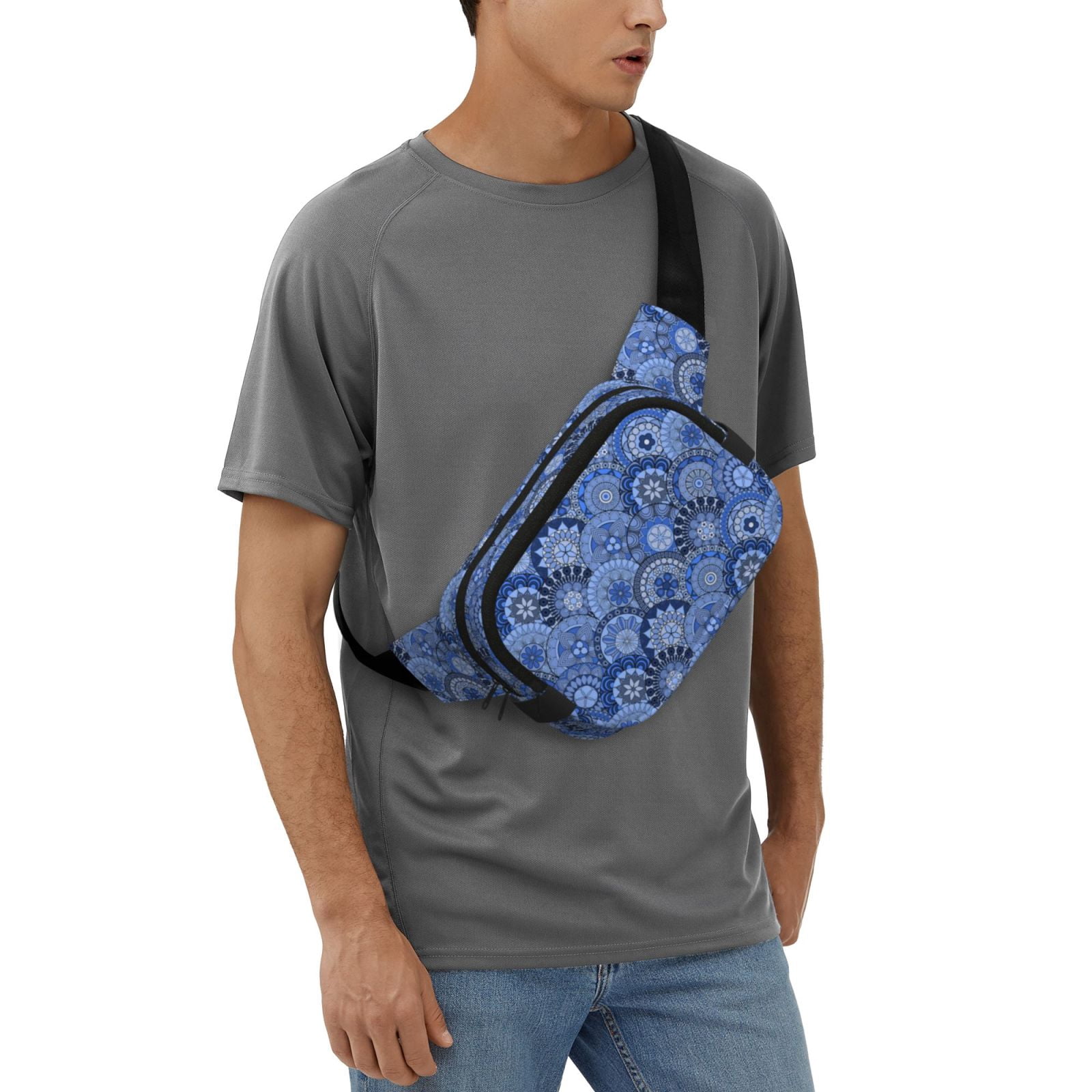Picia Blue Mandala Harmony Print Square Double-Layer Waist Bag Mini Adjustable Waist Belt Bag Exercise Running Travel Hiking