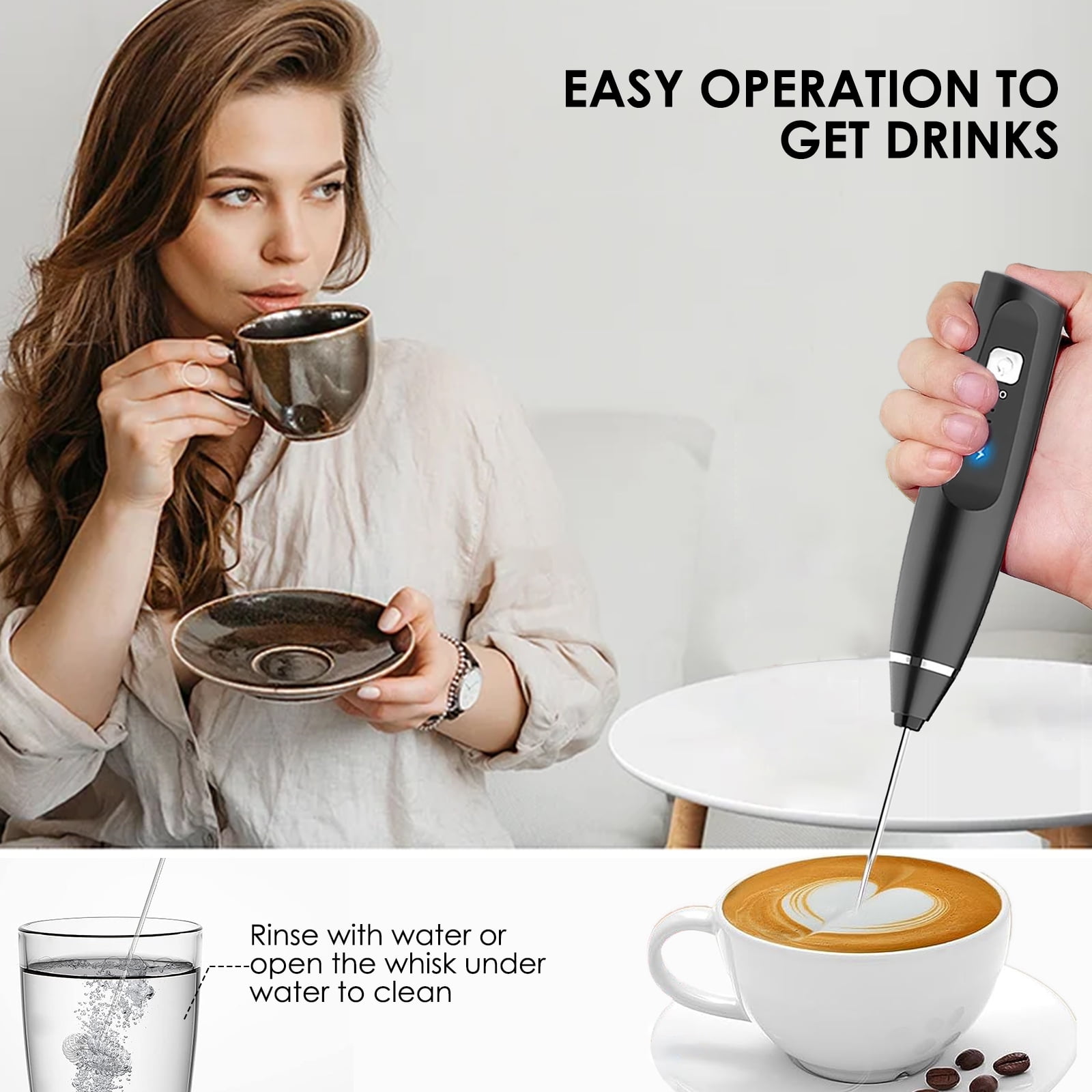  Nahida Handheld Milk Frother for Coffee, Rechargeable Electric  Whisk with 3 Heads 3 Speeds Drink Mixer Foam Maker For Latte, Cappuccino,  Hot Chocolate, Egg - White: Home & Kitchen