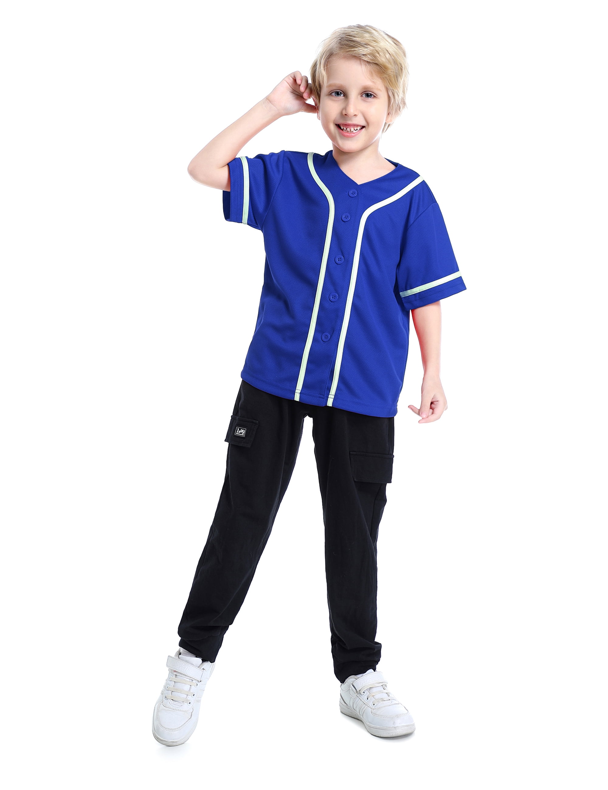 Kids Button Down Jersey T Shirt Softball TOPTIE Boys Baseball Jersey