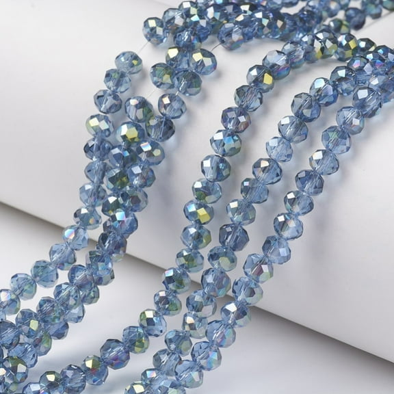 1Strand Electroplate Transparent Glass Beads Strands Half Green Plated Faceted Rondelle Light Sky Blue 6x5mm Hole: 1mm 92~94pcs/strand 17~17.5 inch(42.5~43.75cm) DIY